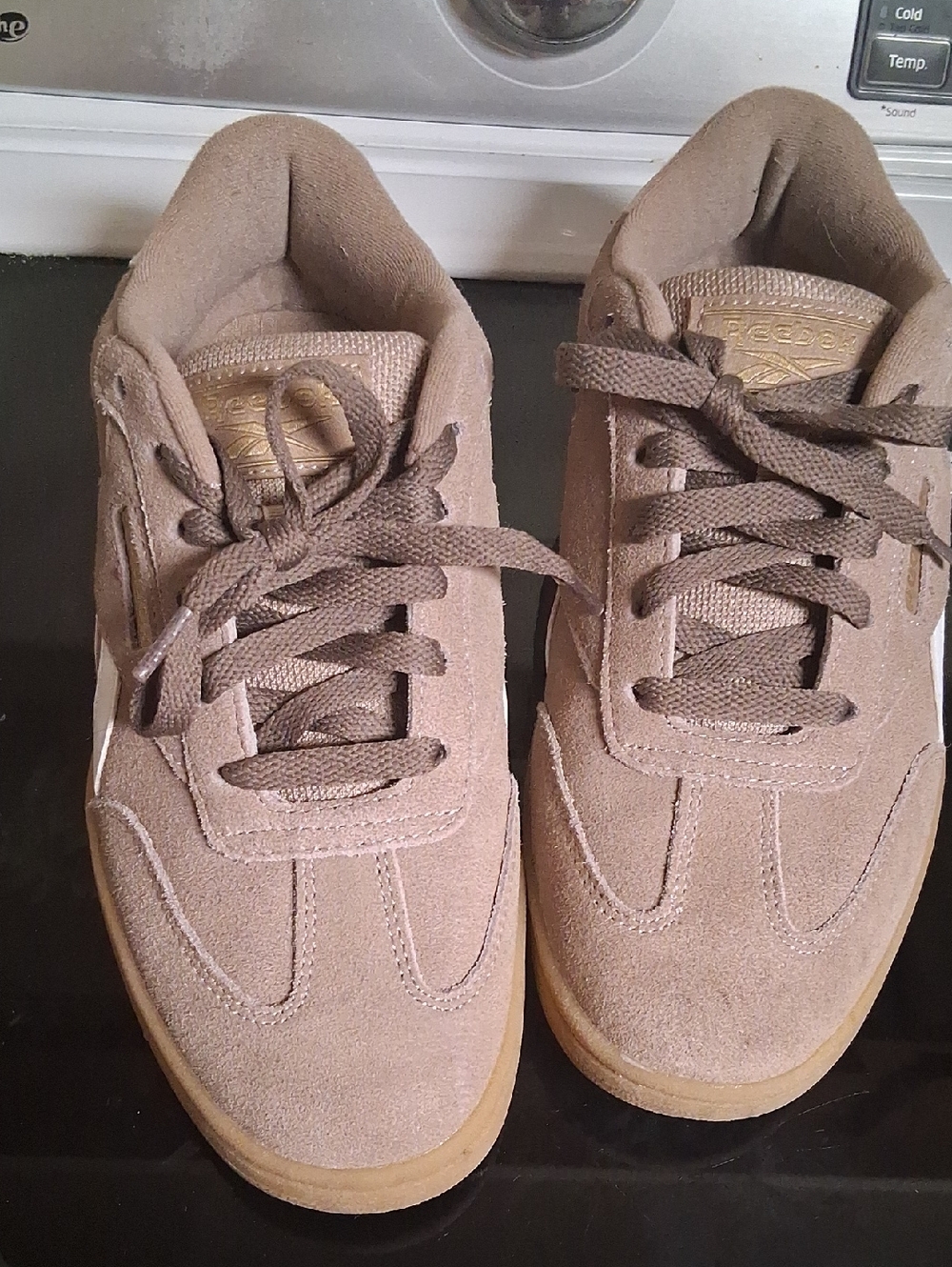 Reebok Suede Low-Top Sneakers in Taupe Brown with Gum Sole